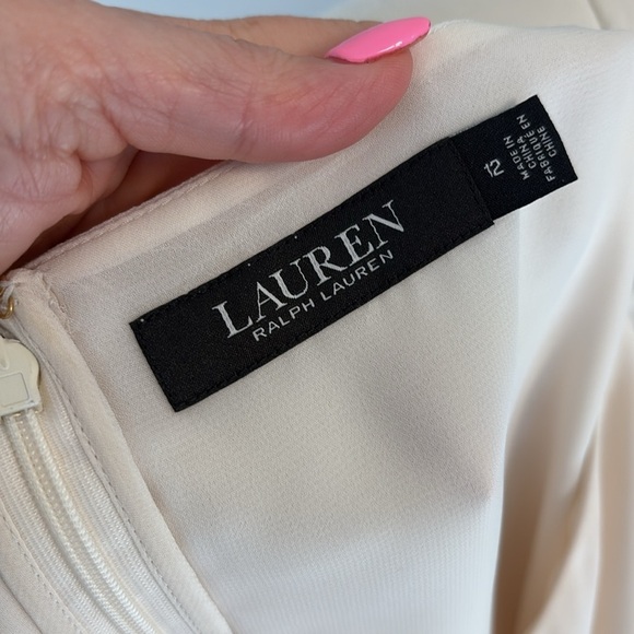Lauren Ralph Lauren cream elegant shift cocktail mini dress ruffled side size 10 - Picture 7 of 17